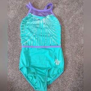 Sylvia P leotard adult XS teal purple strappy back like new condition